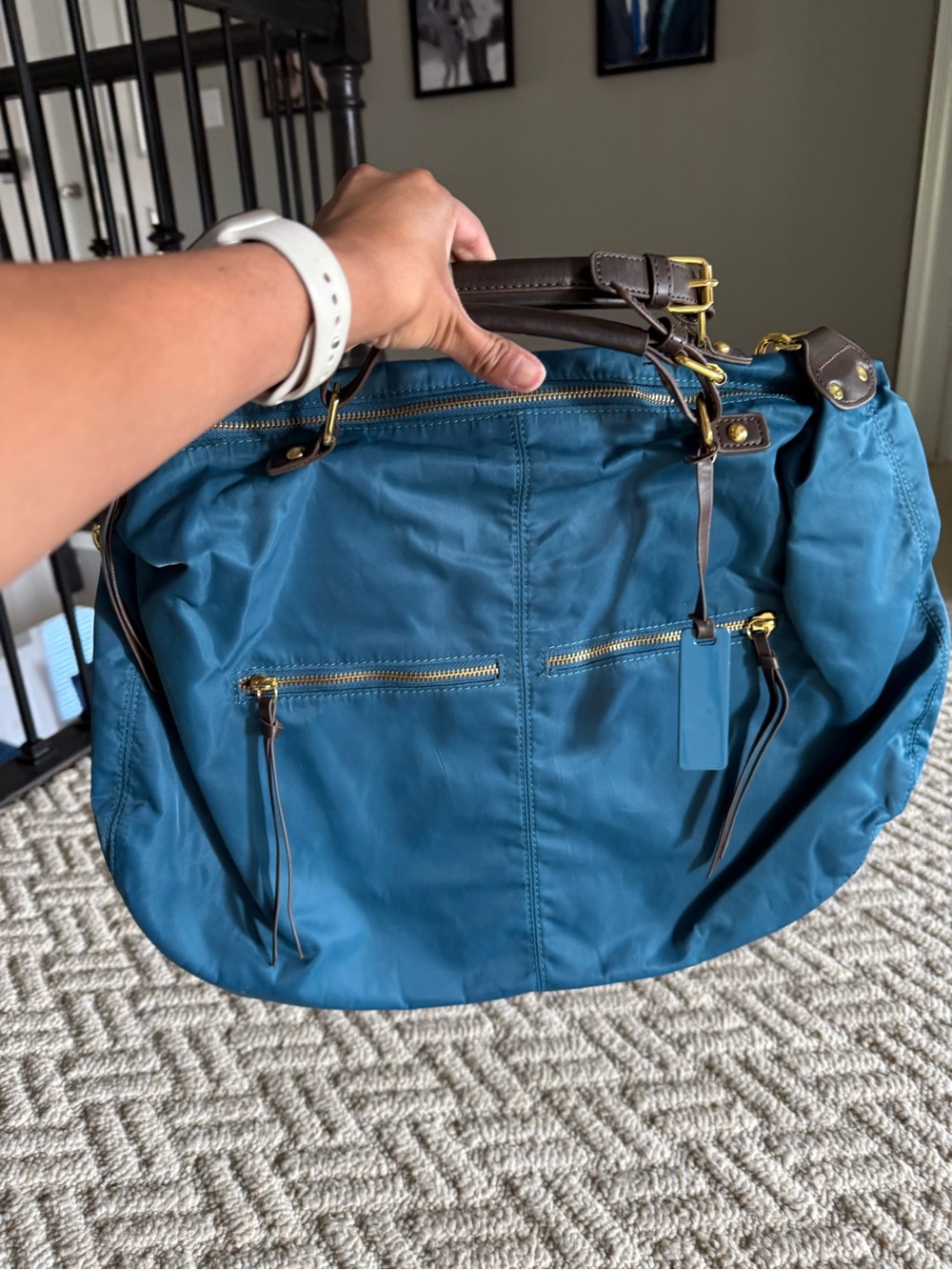 Steven by Steve Madden Bag Teal Nylon Tote with Brown Leather Trim